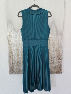 Nanette Lepore Teal Smocked Neck Pleated Sleeveless Dress